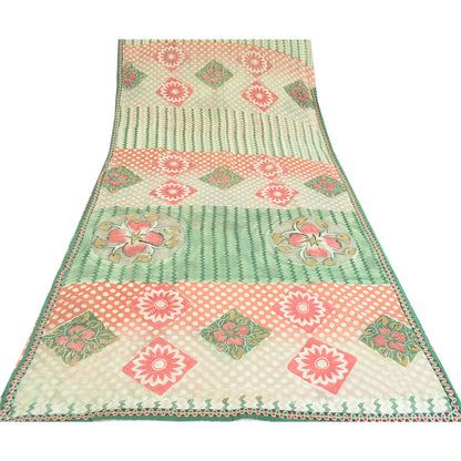 Sanskriti Vintage Cream Sarees Pure Georgette Silk Printed Sari 5yd Craft Fabric