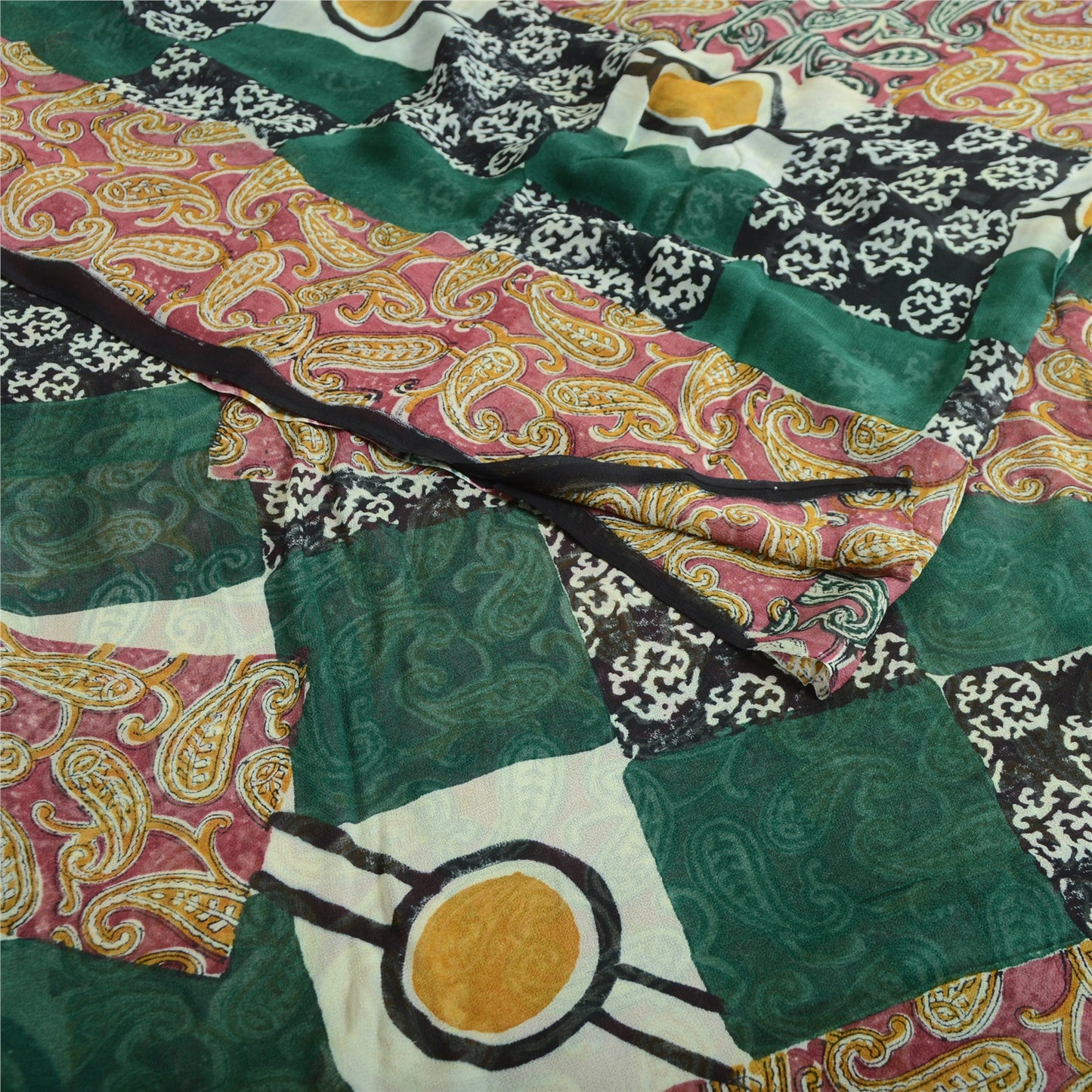 Sanskriti Vintage Multi Pure Georgette Sarees Paisley Printed Sari 5+YD Fabric