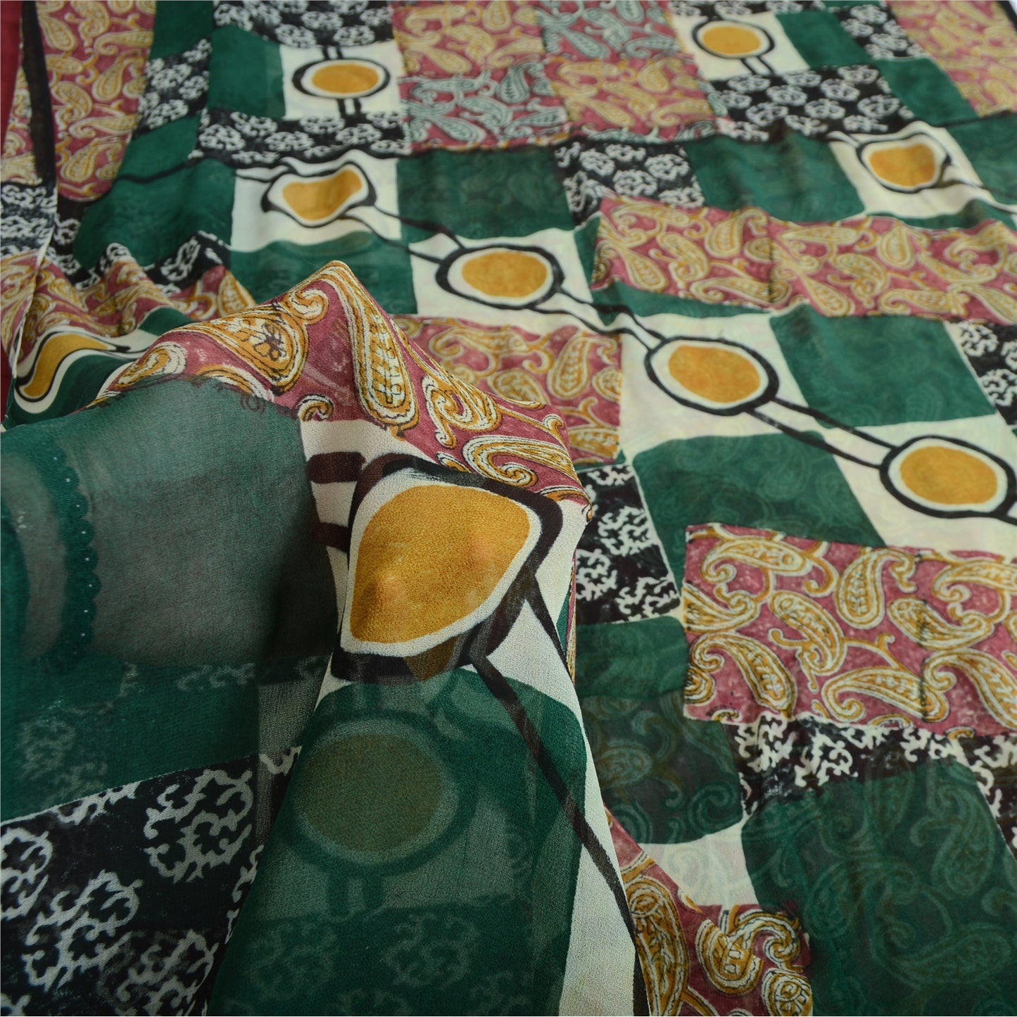 Sanskriti Vintage Multi Pure Georgette Sarees Paisley Printed Sari 5+YD Fabric