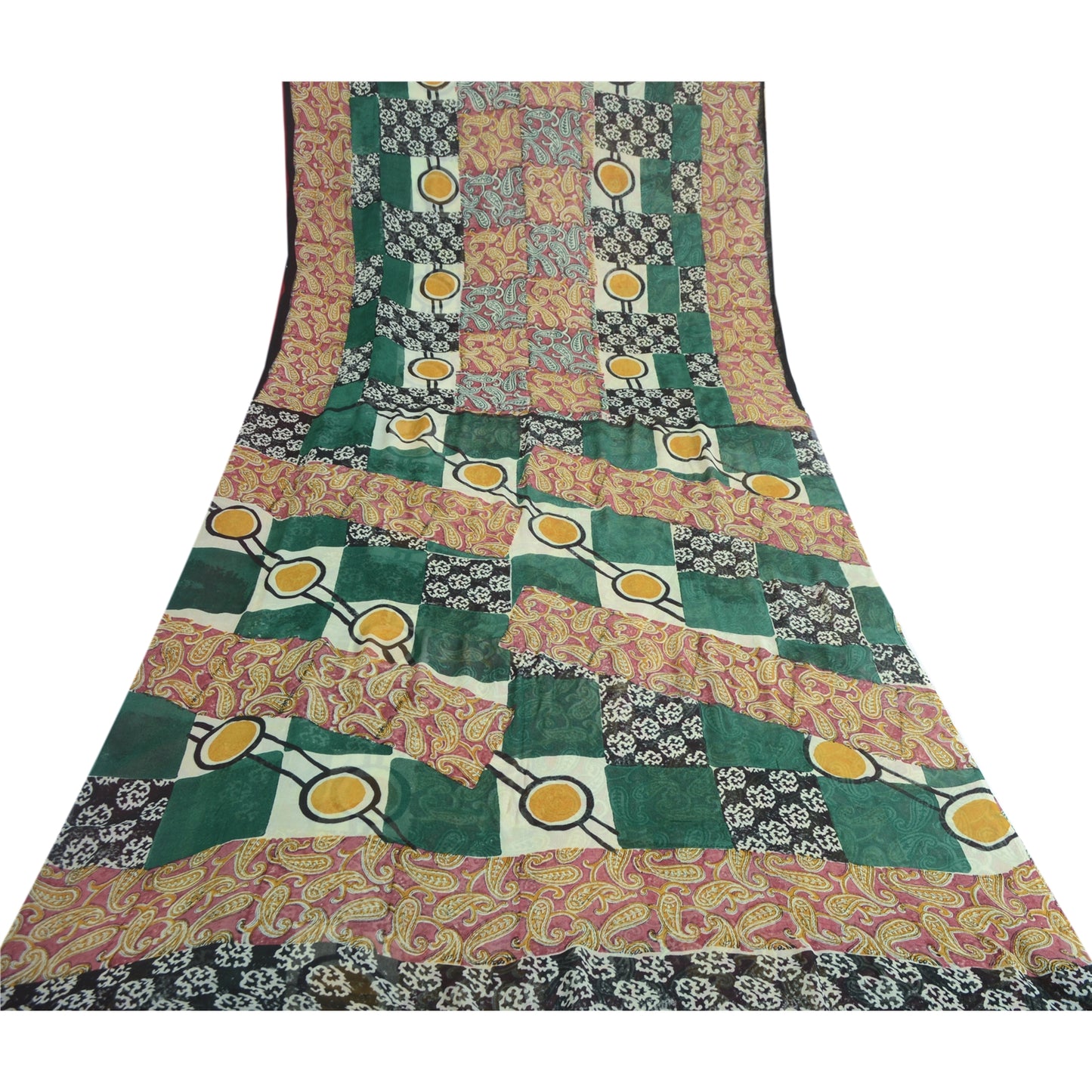 Sanskriti Vintage Multi Pure Georgette Sarees Paisley Printed Sari 5+YD Fabric