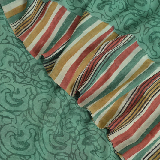 Sanskriti Vintage Saree Multicolor 100% Pure Georgette Silk Floral Printed 5+Yd Fabric Sari Uses-Table linen, Cushions, Curtains, Dressing