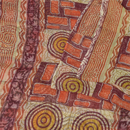 Sanskriti Vintage Sari Dark Red Sarees Pure Georgette Silk Print 6ydCraft Fabric