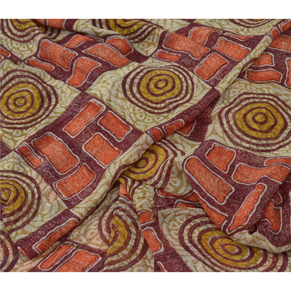Sanskriti Vintage Sari Dark Red Sarees Pure Georgette Silk Print 6ydCraft Fabric