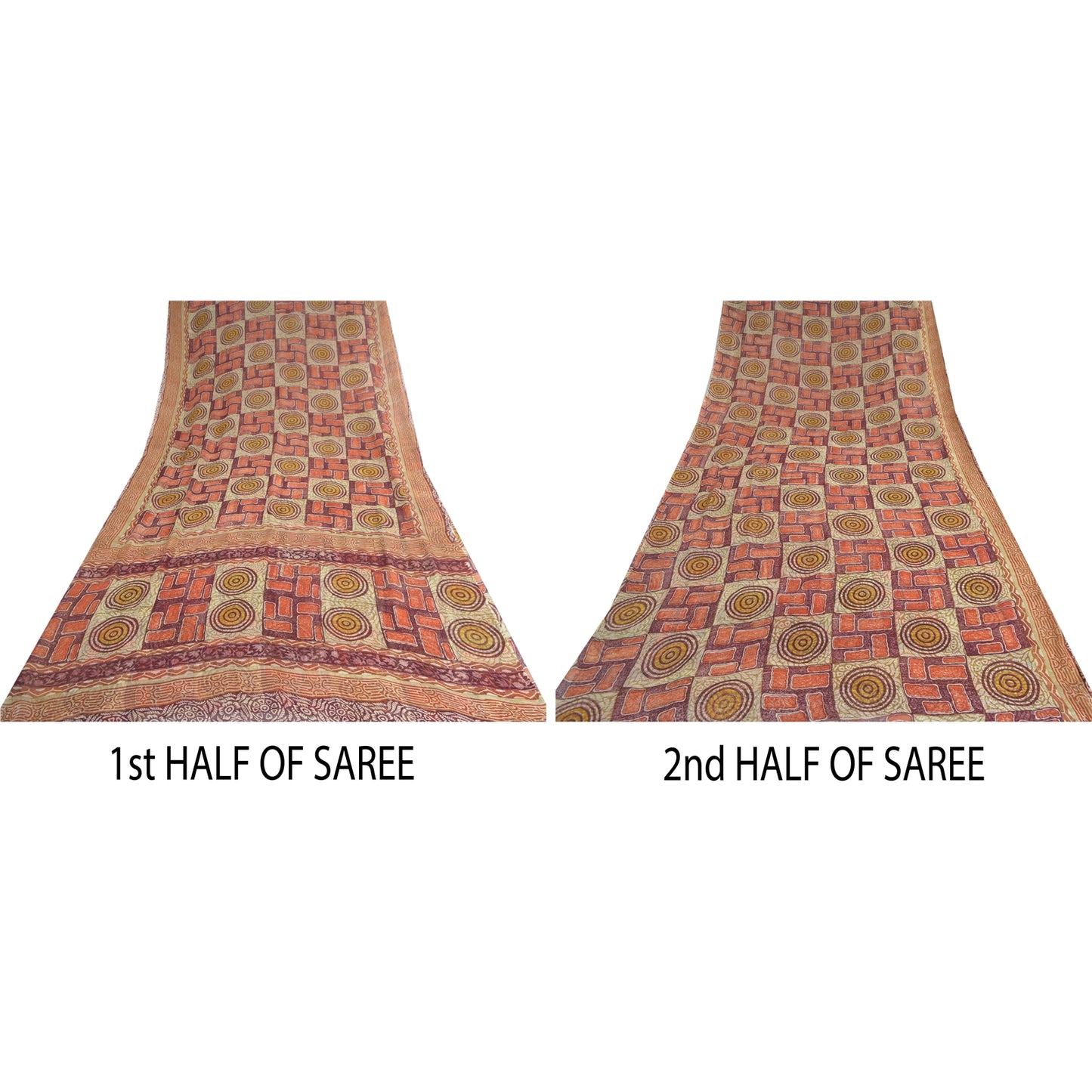 Sanskriti Vintage Sari Dark Red Sarees Pure Georgette Silk Print 6ydCraft Fabric