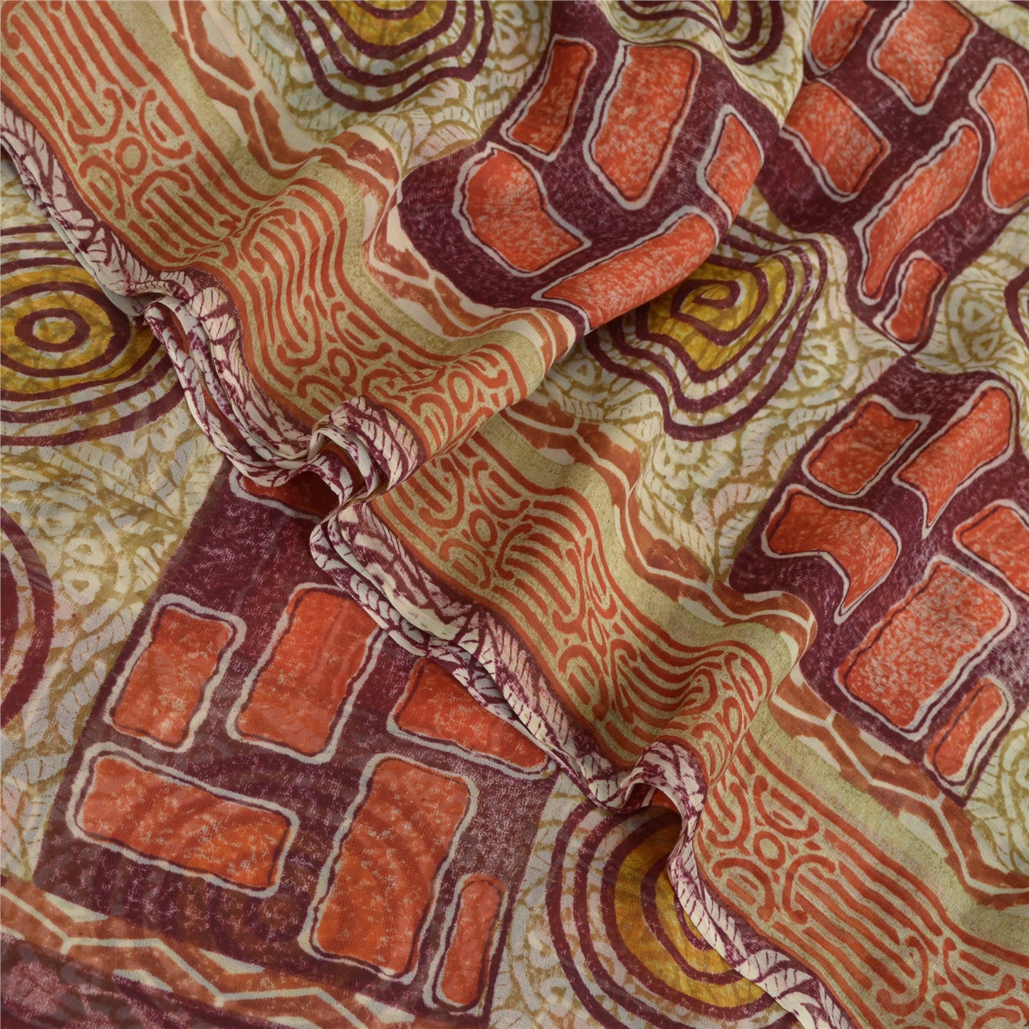 Sanskriti Vintage Sari Dark Red Sarees Pure Georgette Silk Print 6ydCraft Fabric
