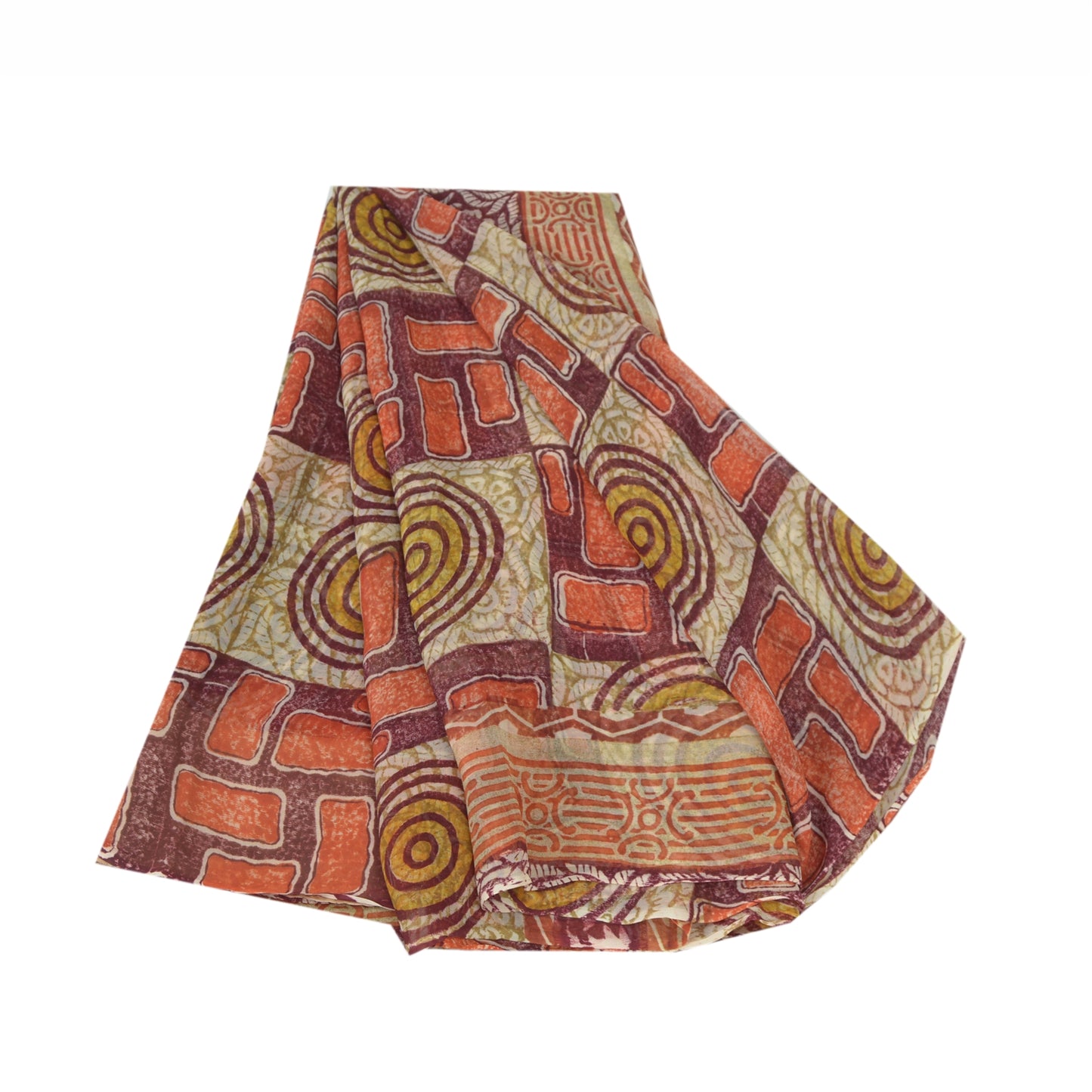 Sanskriti Vintage Sari Dark Red Sarees Pure Georgette Silk Print 6ydCraft Fabric