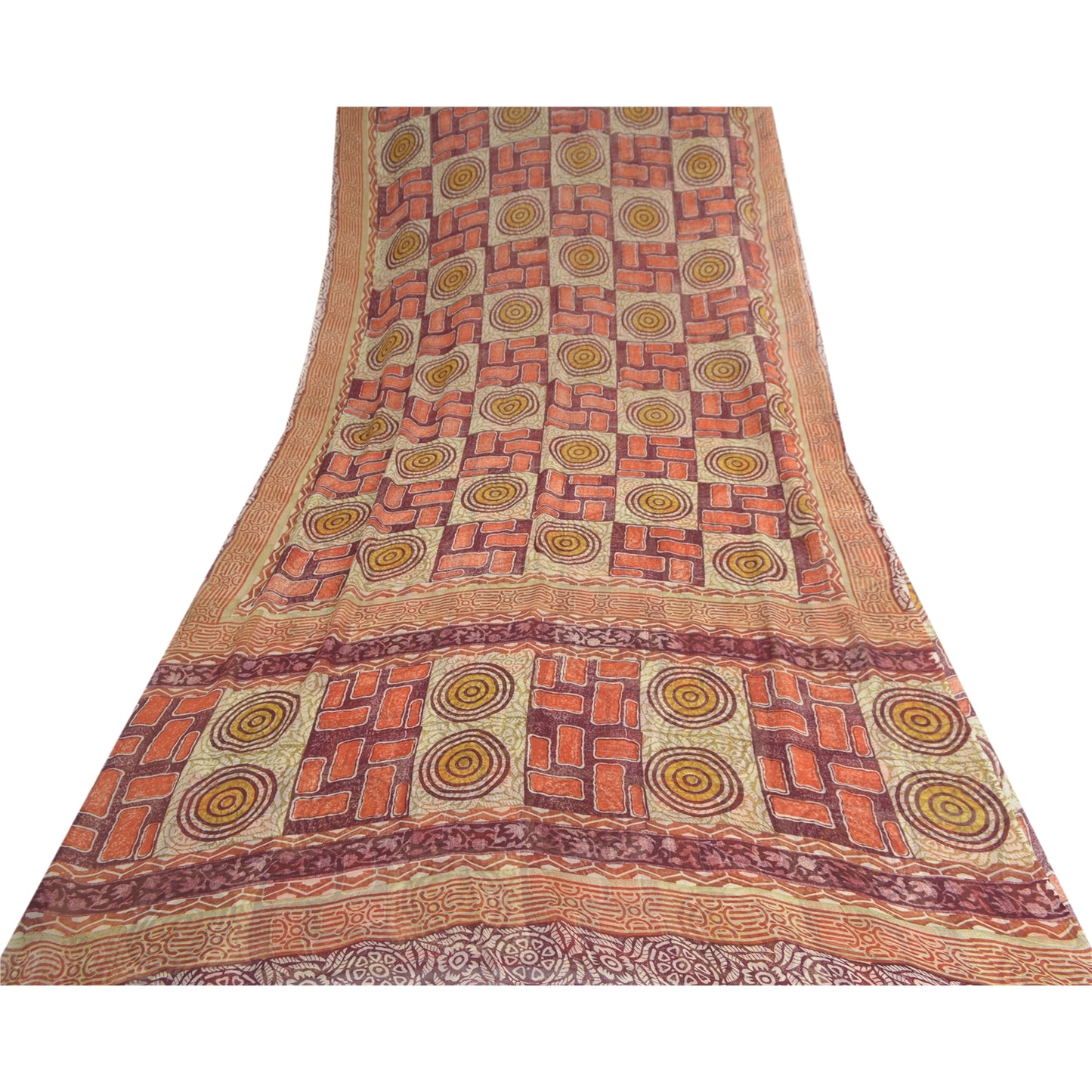 Sanskriti Vintage Sari Dark Red Sarees Pure Georgette Silk Print 6ydCraft Fabric