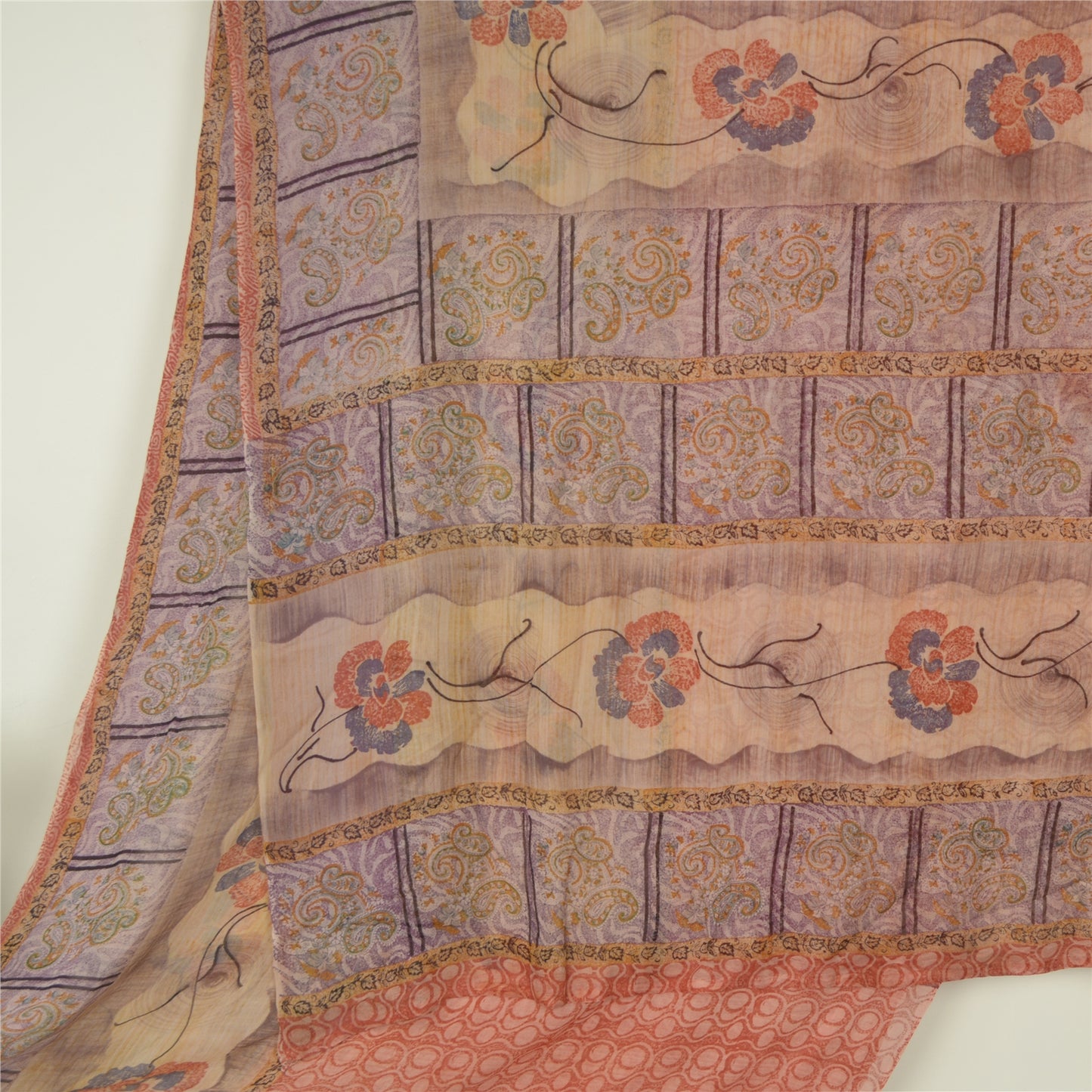 Sanskriti Vintage Sari Dark Red Sarees Pure Georgette Silk Print 6ydCraft Fabric