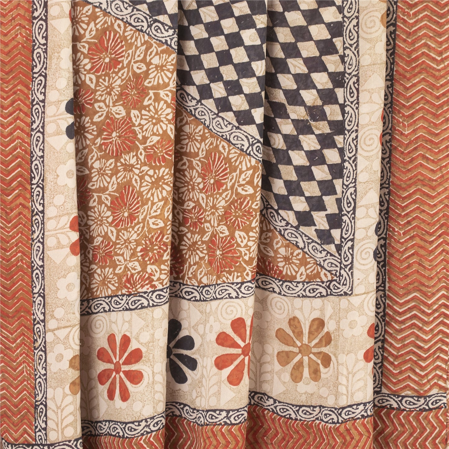 Sanskriti Vintage Indian Sari 100% Pure Georgette Silk Printed 5yd Craft Sarees