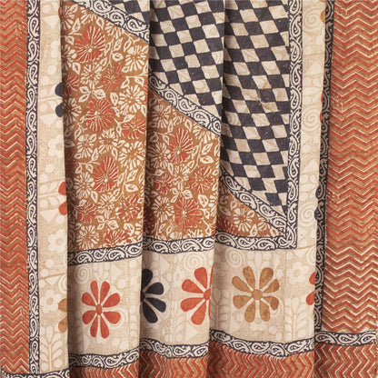 Sanskriti Vintage Indian Sari 100% Pure Georgette Silk Printed 5yd Craft Sarees