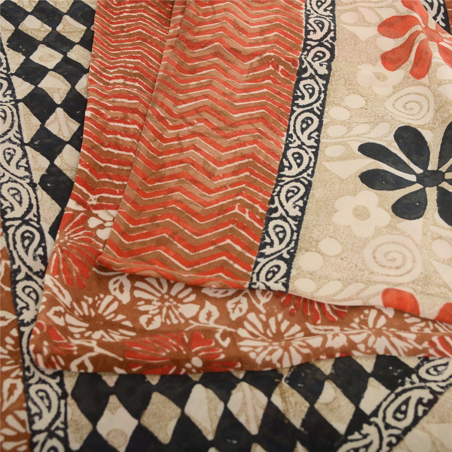 Sanskriti Vintage Indian Sari 100% Pure Georgette Silk Printed 5yd Craft Sarees