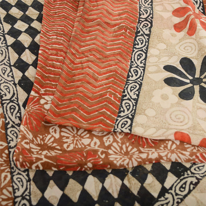 Sanskriti Vintage Indian Sari 100% Pure Georgette Silk Printed 5yd Craft Sarees