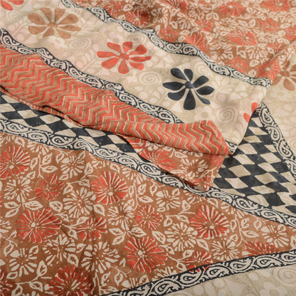 Sanskriti Vintage Indian Sari 100% Pure Georgette Silk Printed 5yd Craft Sarees