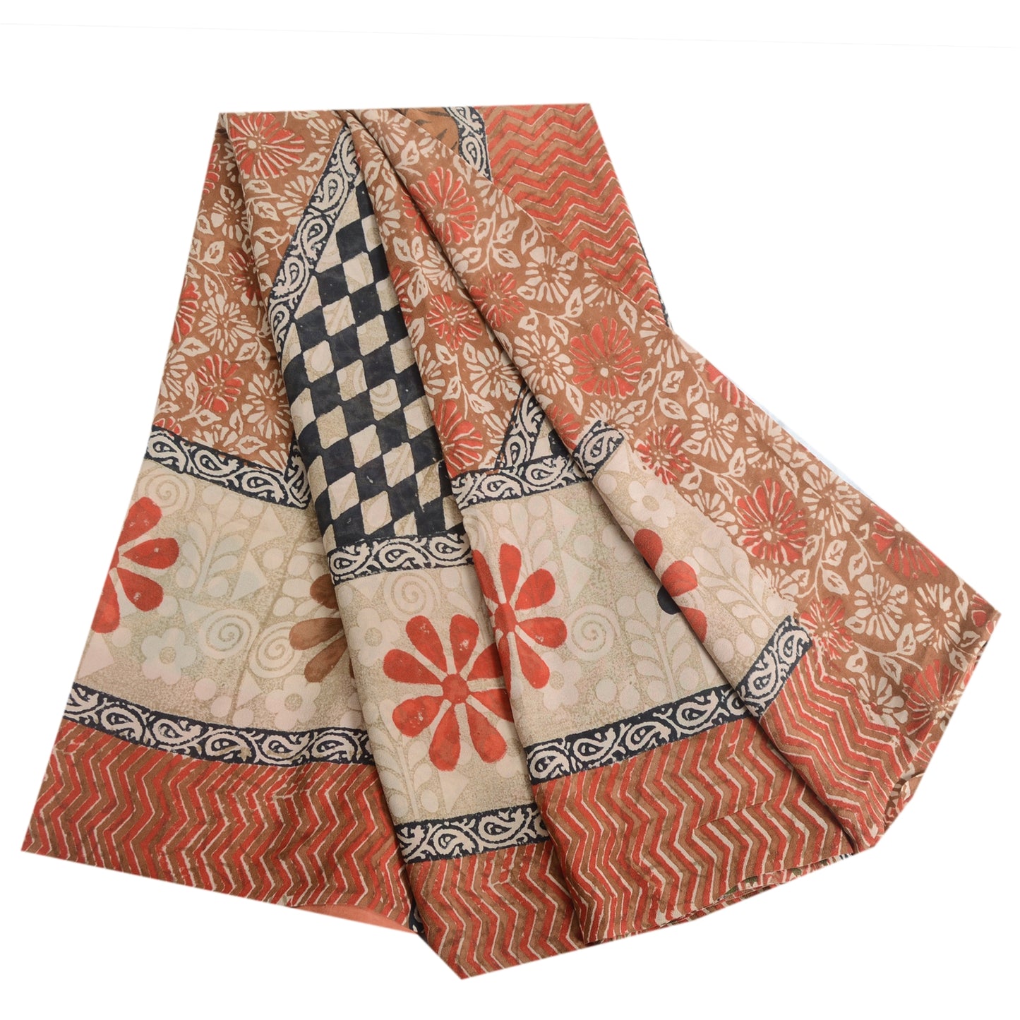 Sanskriti Vintage Indian Sari 100% Pure Georgette Silk Printed 5yd Craft Sarees