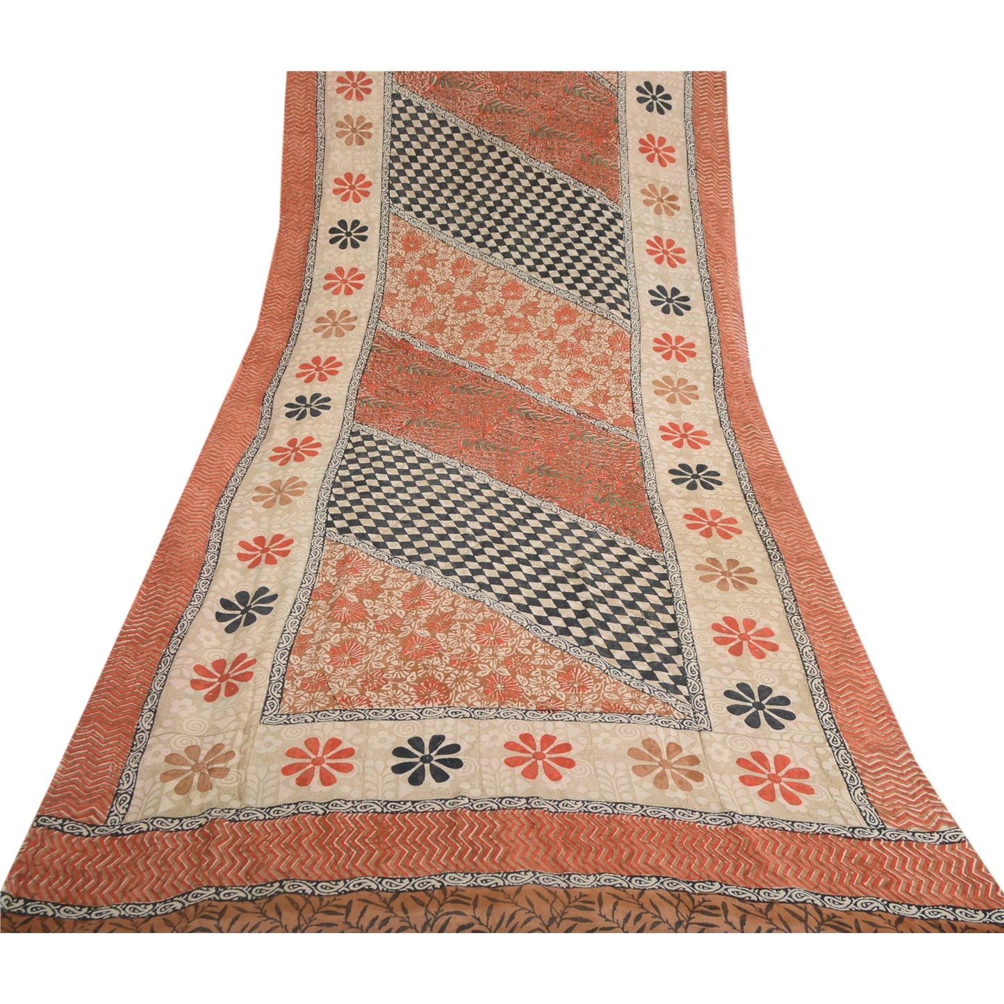 Sanskriti Vintage Indian Sari 100% Pure Georgette Silk Printed 5yd Craft Sarees