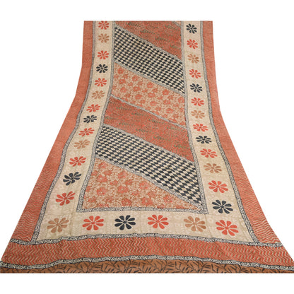 Sanskriti Vintage Indian Sari 100% Pure Georgette Silk Printed 5yd Craft Sarees