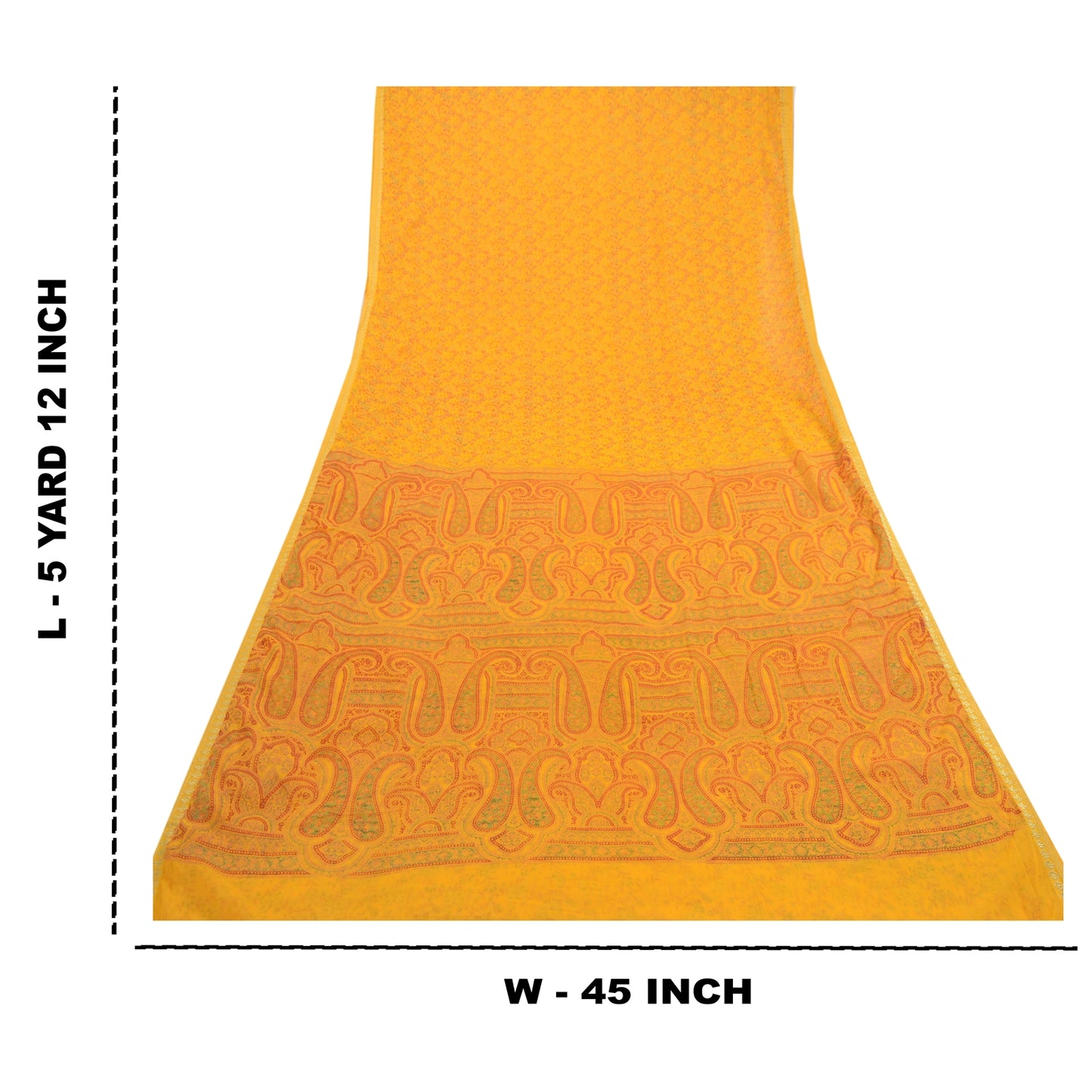 Sanskriti Vintage Saree Yellow Chiffon Zari Border-Floral Paisley Printed Sari 6+Yd Craft Fabric Uses-linen, Cushions, Curtains, Dressing