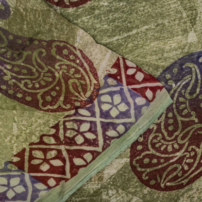 Sanskriti Vintage Saree Green Pure Georgette Floral Printed Sari 5.5+Yard Fabric