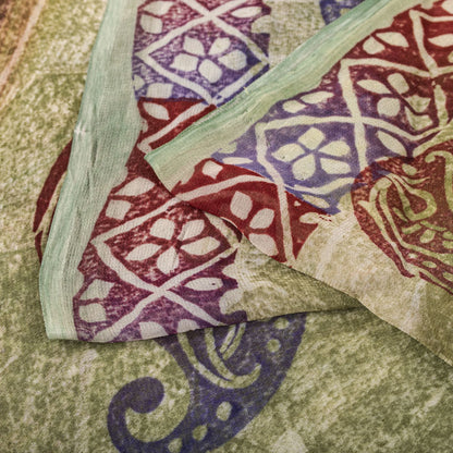 Sanskriti Vintage Saree Green Pure Georgette Floral Printed Sari 5.5+Yard Fabric