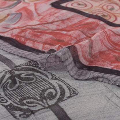 Sanskriti Vintage Sarees Pink & Gray Pure Georgette Silk Print Sari Craft Fabric