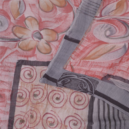 Sanskriti Vintage Sarees Pink & Gray Pure Georgette Silk Print Sari Craft Fabric