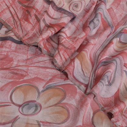 Sanskriti Vintage Sarees Pink & Gray Pure Georgette Silk Print Sari Craft Fabric