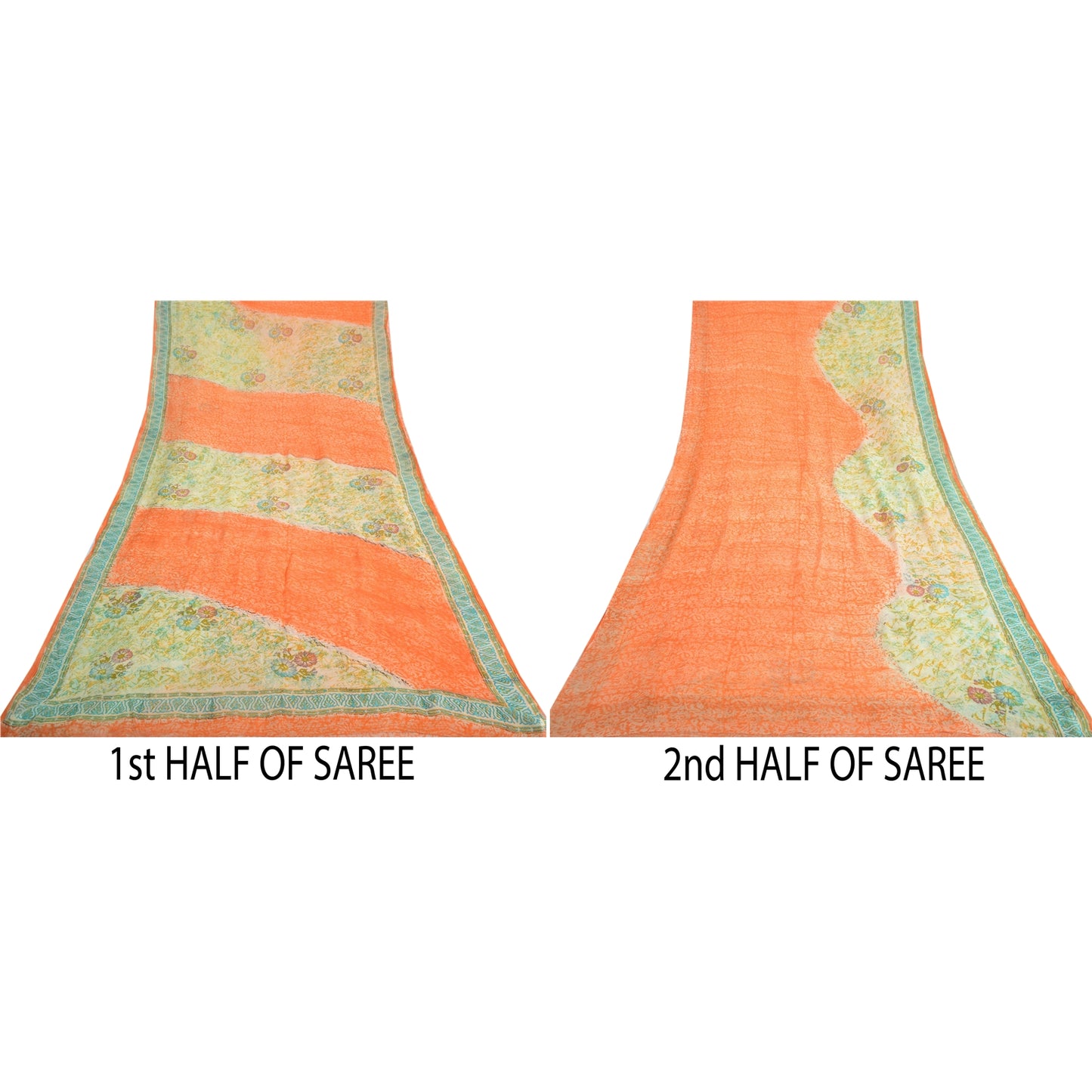 Sanskriti Vintage Orange/Cream Sarees Pure Georgette Printed Sari Craft Fabric