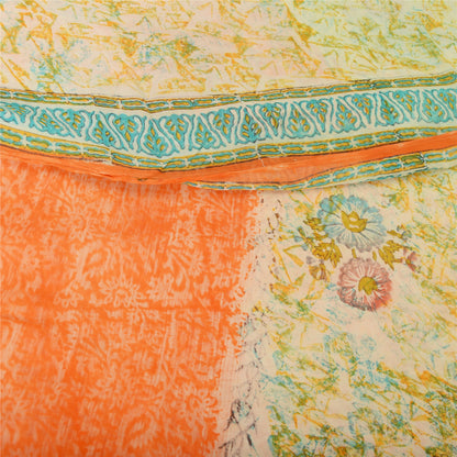 Sanskriti Vintage Orange/Cream Sarees Pure Georgette Printed Sari Craft Fabric