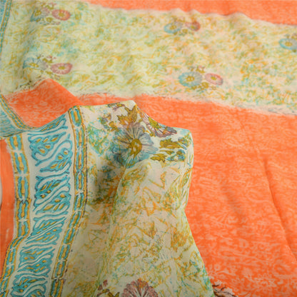 Sanskriti Vintage Orange/Cream Sarees Pure Georgette Printed Sari Craft Fabric