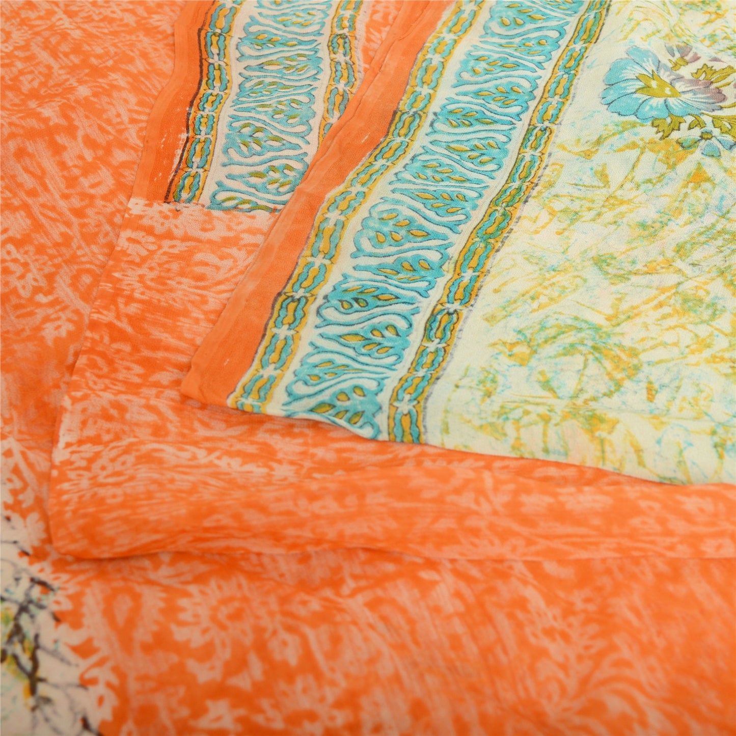 Sanskriti Vintage Orange/Cream Sarees Pure Georgette Printed Sari Craft Fabric