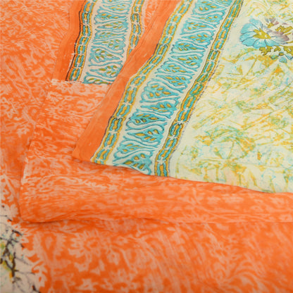 Sanskriti Vintage Orange/Cream Sarees Pure Georgette Printed Sari Craft Fabric