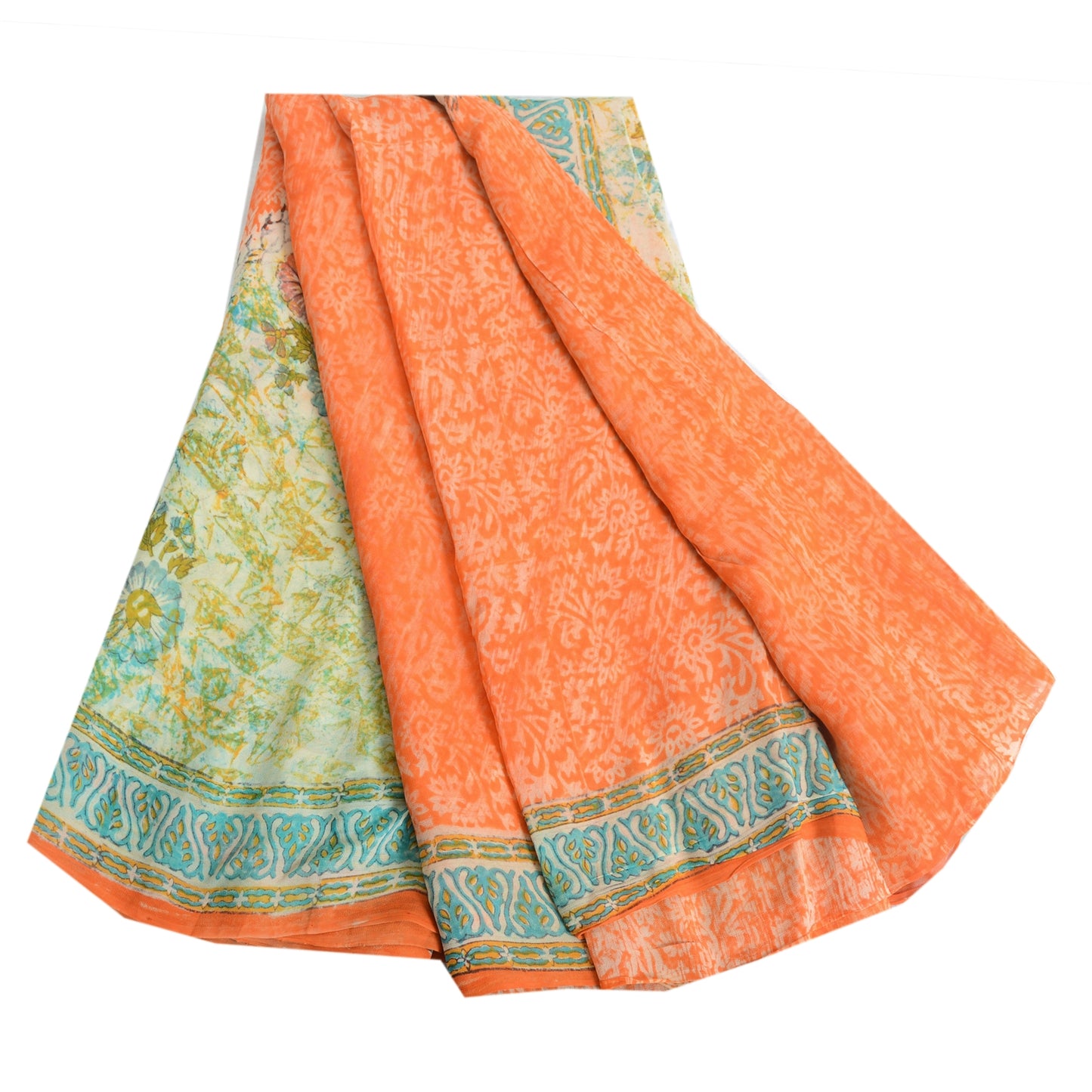 Sanskriti Vintage Orange/Cream Sarees Pure Georgette Printed Sari Craft Fabric
