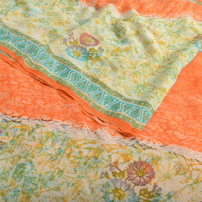 Sanskriti Vintage Orange/Cream Sarees Pure Georgette Printed Sari Craft Fabric