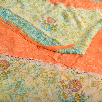 Sanskriti Vintage Orange/Cream Sarees Pure Georgette Printed Sari Craft Fabric