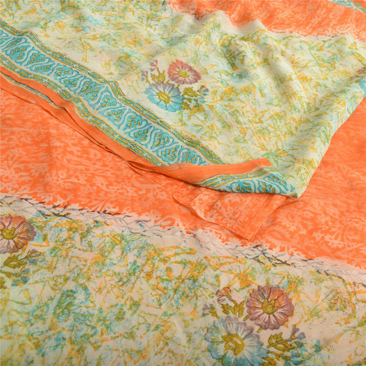 Sanskriti Vintage Orange/Cream Sarees Pure Georgette Printed Sari Craft Fabric