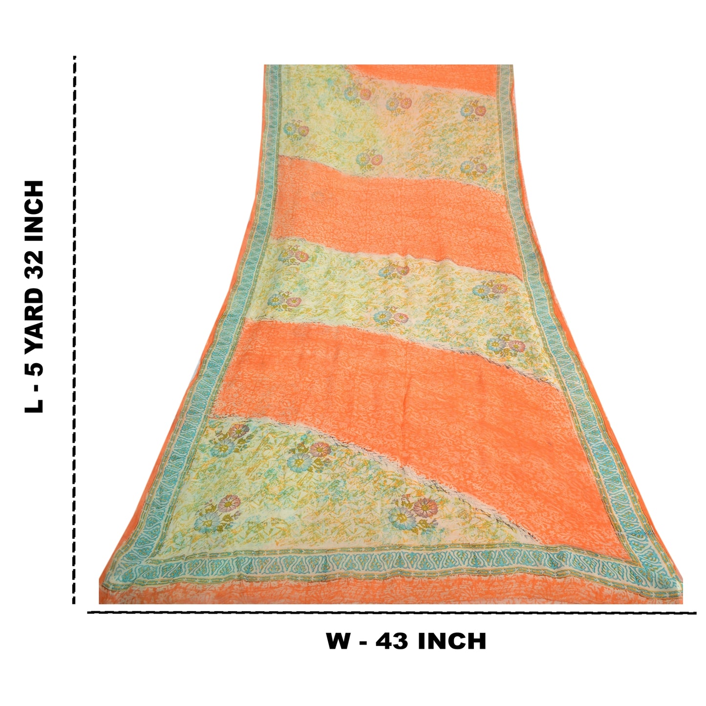 Sanskriti Vintage Orange/Cream Sarees Pure Georgette Printed Sari Craft Fabric
