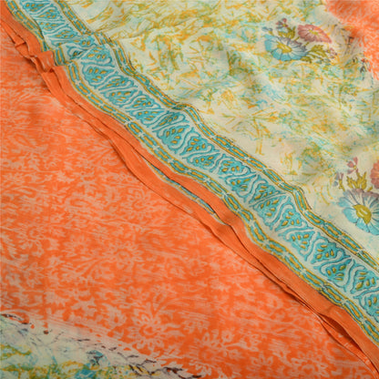 Sanskriti Vintage Orange/Cream Sarees Pure Georgette Printed Sari Craft Fabric