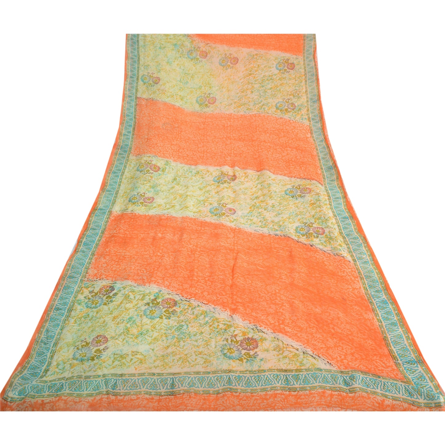 Sanskriti Vintage Orange/Cream Sarees Pure Georgette Printed Sari Craft Fabric