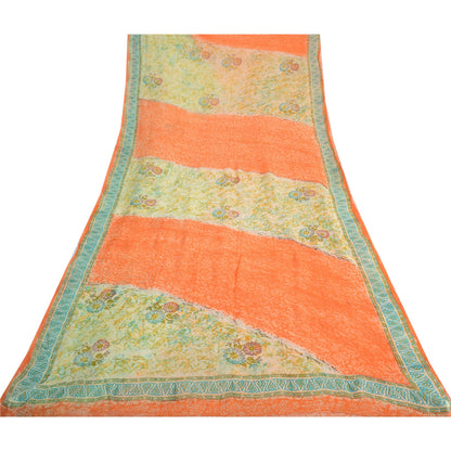 Sanskriti Vintage Orange/Cream Sarees Pure Georgette Printed Sari Craft Fabric