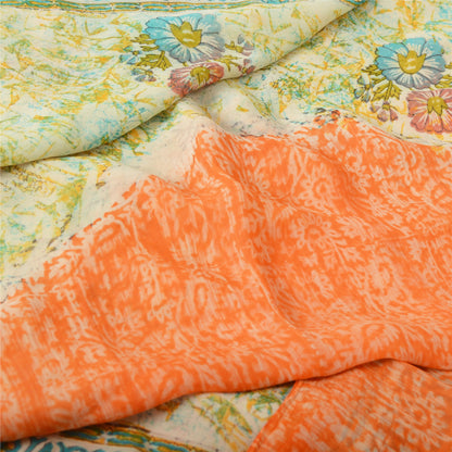 Sanskriti Vintage Orange/Cream Sarees Pure Georgette Printed Sari Craft Fabric