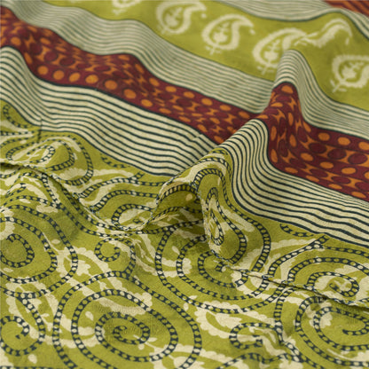 Sanskriti Vintage Green Sarees Pure Georgette Silk Printed Sari 5yd Craft Fabric