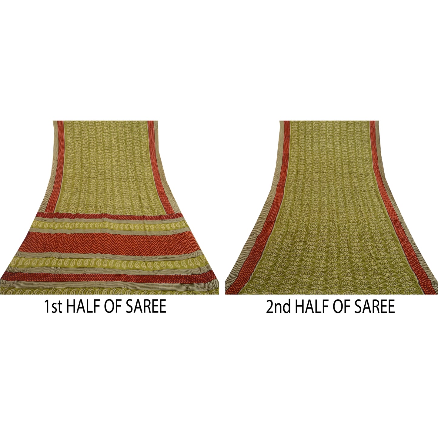 Sanskriti Vintage Green Sarees Pure Georgette Silk Printed Sari 5yd Craft Fabric