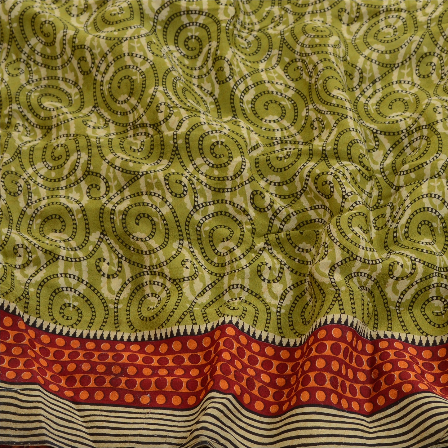 Sanskriti Vintage Green Sarees Pure Georgette Silk Printed Sari 5yd Craft Fabric