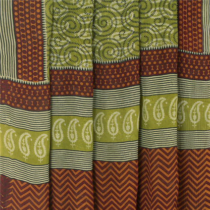 Sanskriti Vintage Green Sarees Pure Georgette Silk Printed Sari 5yd Craft Fabric