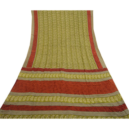 Sanskriti Vintage Green Sarees Pure Georgette Silk Printed Sari 5yd Craft Fabric
