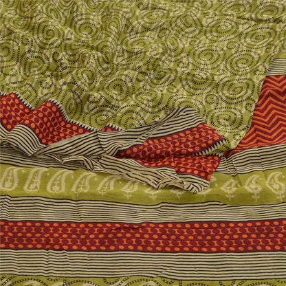 Sanskriti Vintage Green Sarees Pure Georgette Silk Printed Sari 5yd Craft Fabric