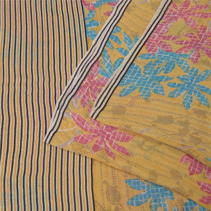 Sanskriti Vintage Yellow Saree Pure Georgette Silk Printed 5 Yd Sari Craft Fabri