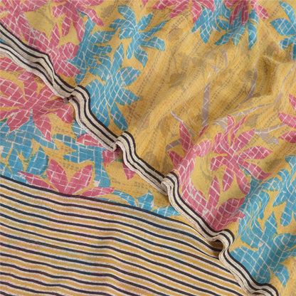 Sanskriti Vintage Yellow Saree Pure Georgette Silk Printed 5 Yd Sari Craft Fabri