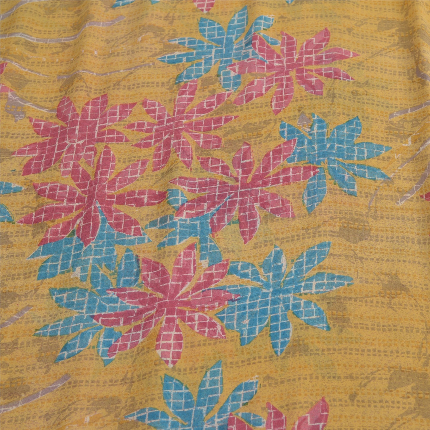Sanskriti Vintage Yellow Saree Pure Georgette Silk Printed 5 Yd Sari Craft Fabri