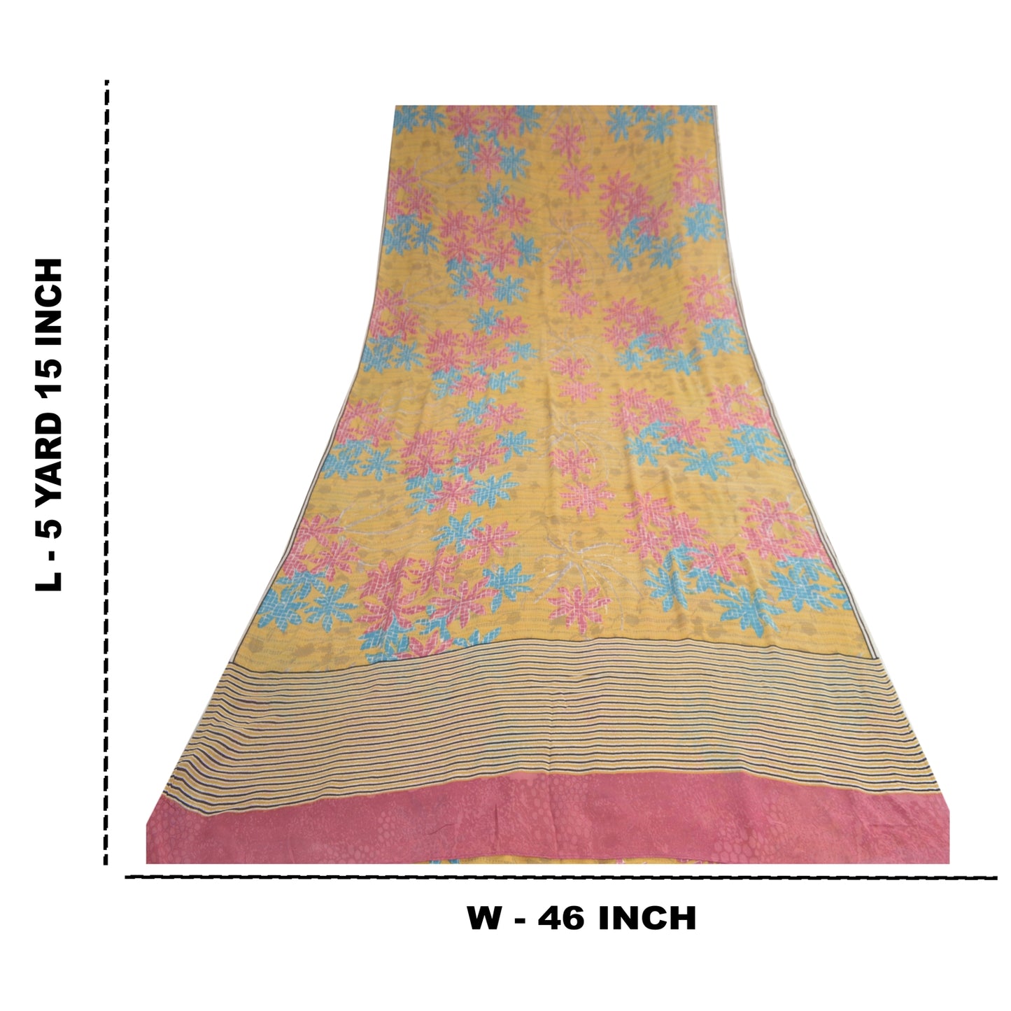 Sanskriti Vintage Yellow Saree Pure Georgette Silk Printed 5 Yd Sari Craft Fabri